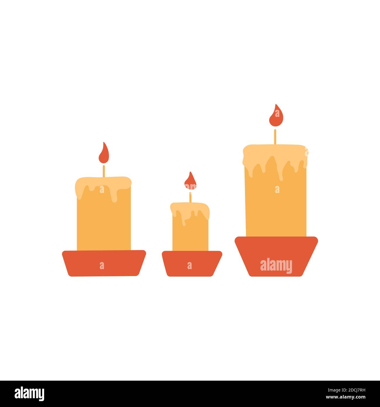 Burning candles in candlesticks. Wax or paraffin. Colorful vector isolated illustration hand drawn. Home decor element, holiday party, Christmas or ar Stock Vector