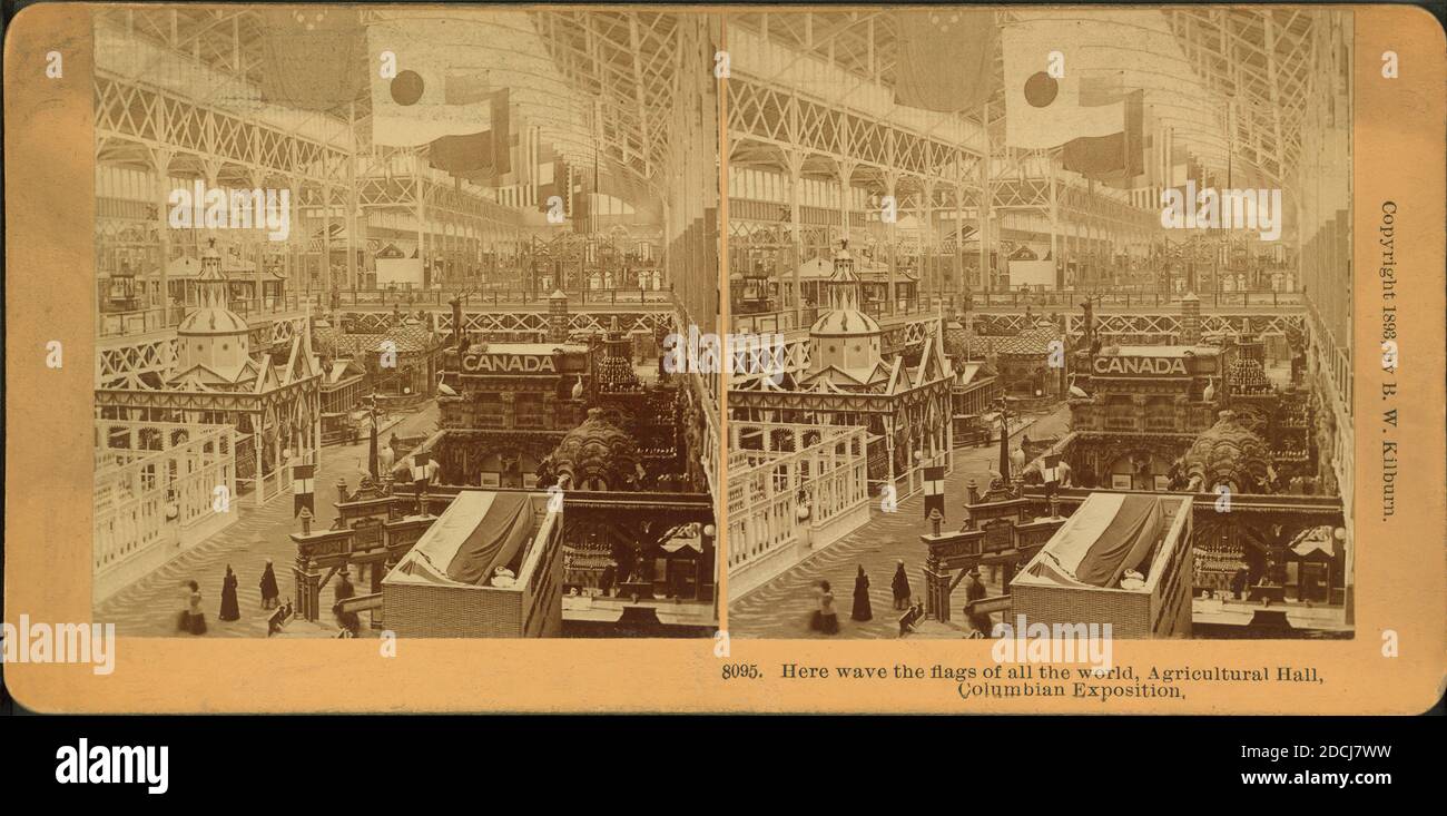 Here wave the flags of all the world, Agricultural Hall, Columbian Exposition., still image, Stereographs, 1893, Kilburn, B. W. (Benjamin West) (1827-1909 Stock Photo