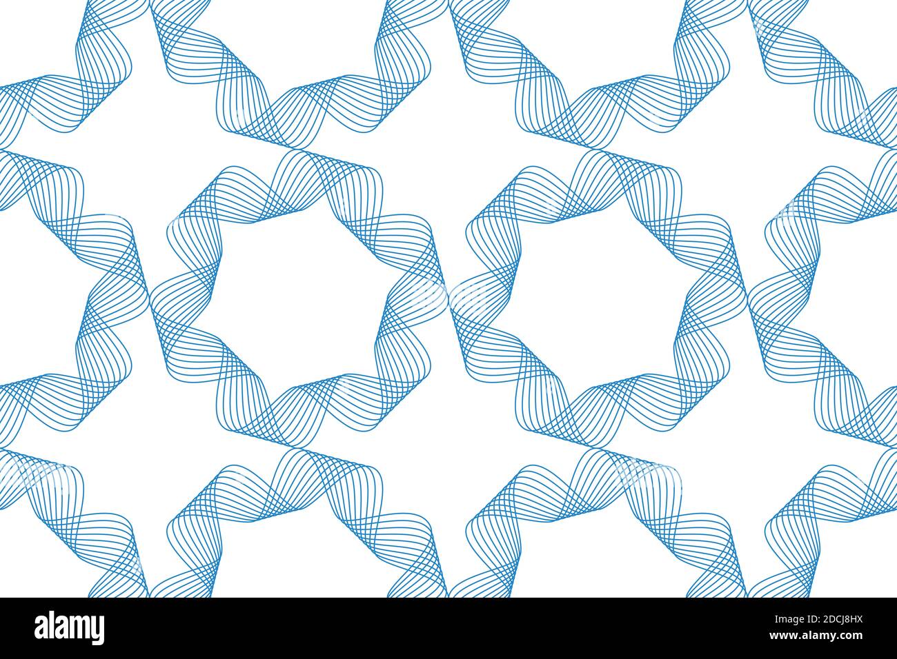 Seamless, abstract background pattern made with repeated curvy lines in flower abstraction. Modern, decorative and simple vector art in blue color. Stock Photo
