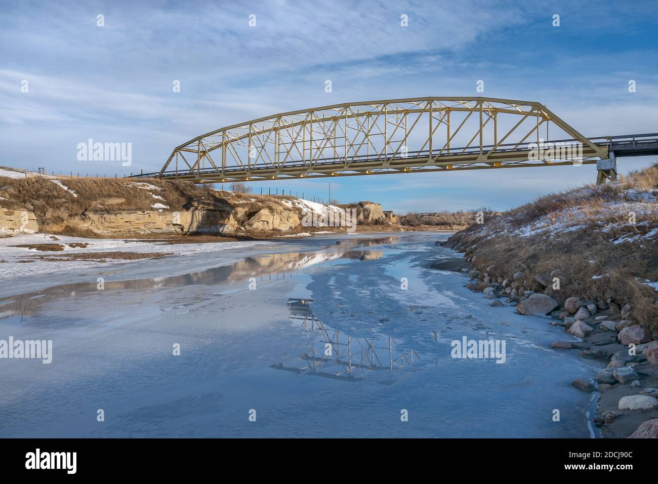 Weir Bridge over the Milk River in Alberta, Canada Stock Photo Alamy