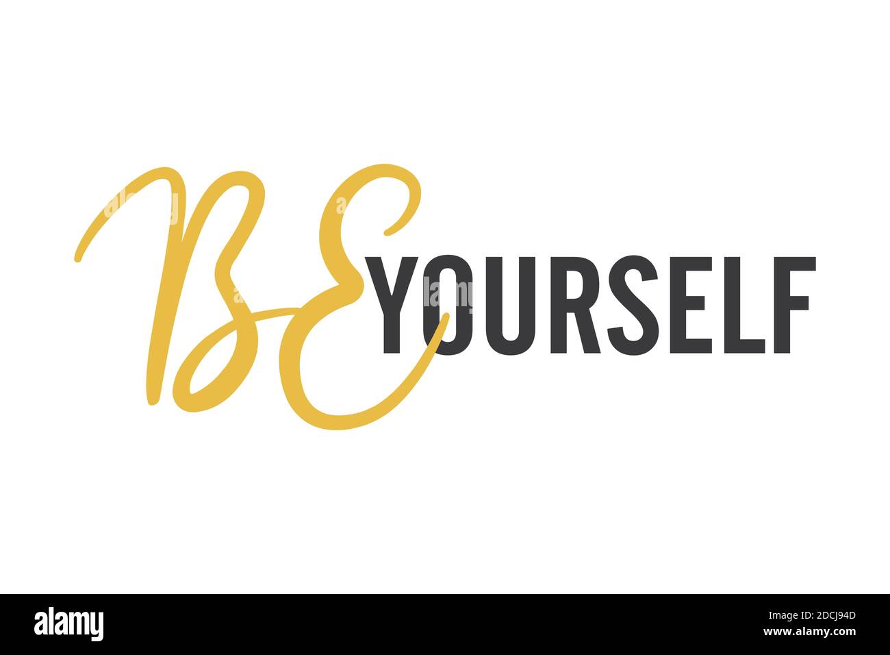 Modern, creative graphic design of a saying 'Be Yourself'. Urban, bold, vibrant typography in yellow, red, blue and black colors. Stock Photo