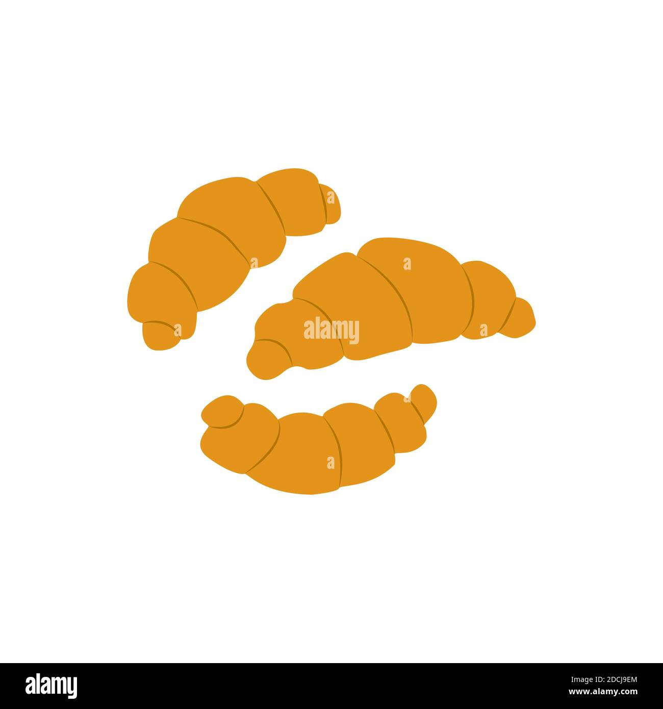 Three croissants. Vector illustration in a cartoon style on a white background. For cafe, restaurant, bakery. Delicious breakfast food Stock Vector