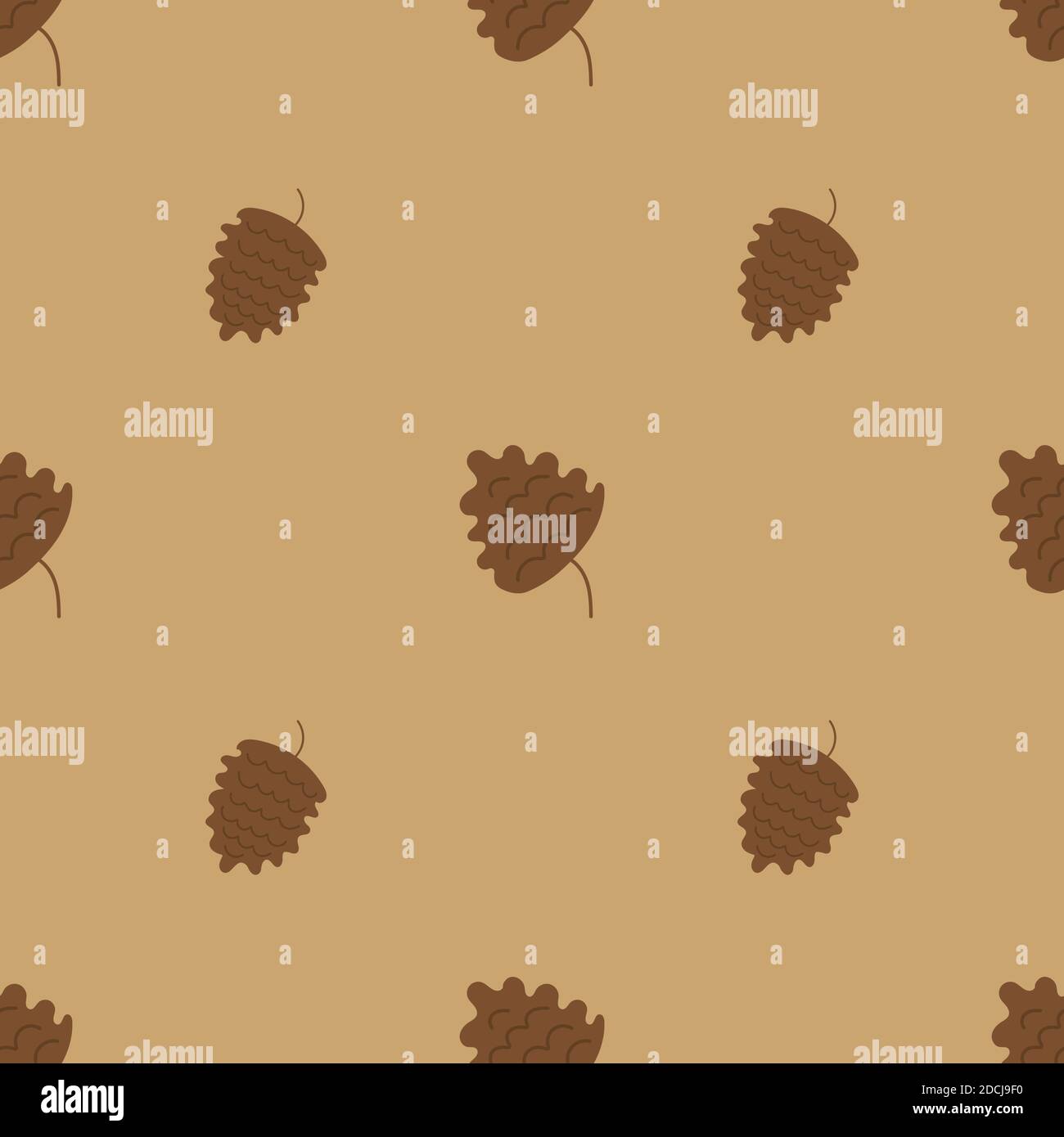 Seamless pattern with pine cones. Brown background. Wrapping paper or