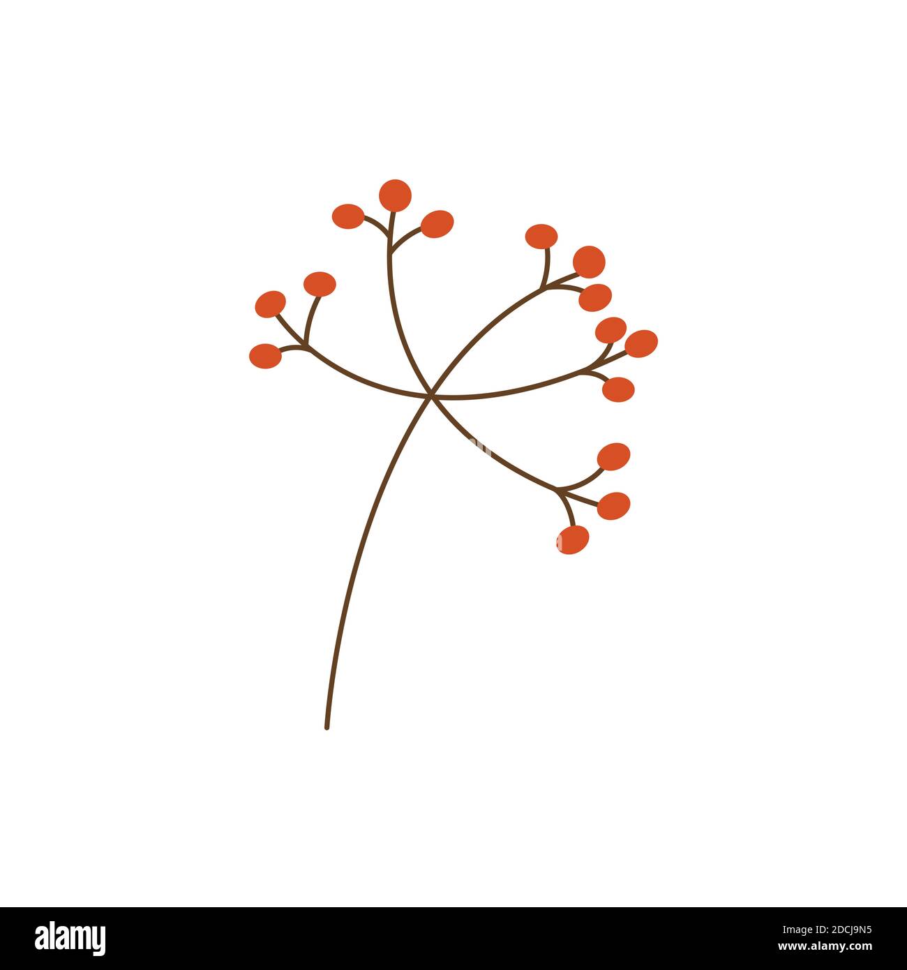 Sprig with rowan berries flat vector isolated. Simple autumn twig red color on white background Stock Vector