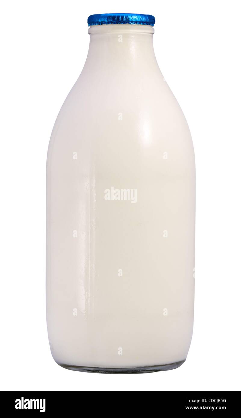 Isolated Pint Of Fresh Whole Milk In A Glass Bottle Stock Photo