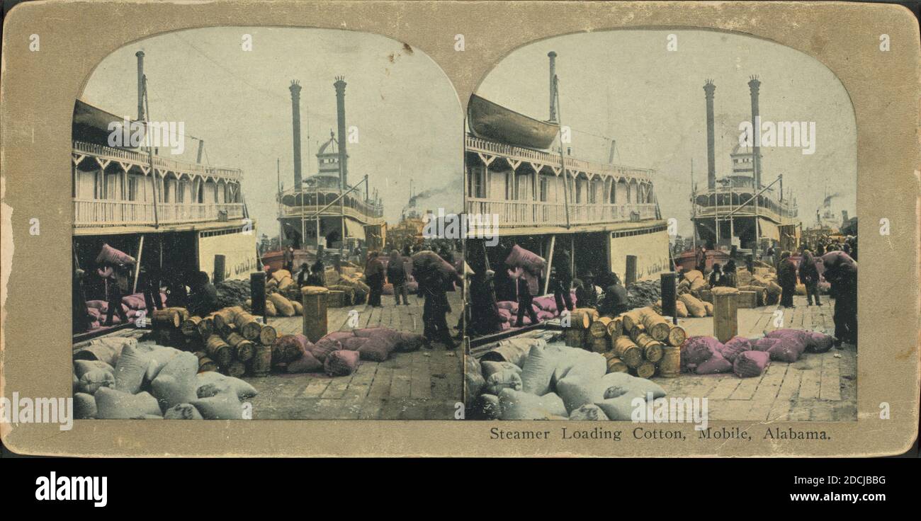 Steamer loading cotton, Mobile, Alabama., still image, Stereographs