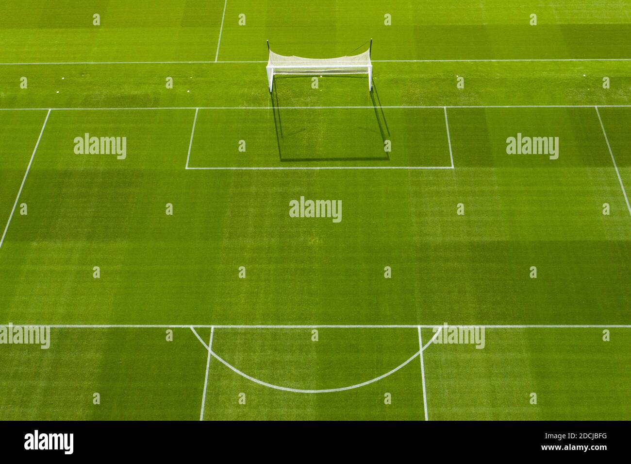 An aerial view of a football pitch at the Vale Hotel in Hensol, Wales. Stock Photo