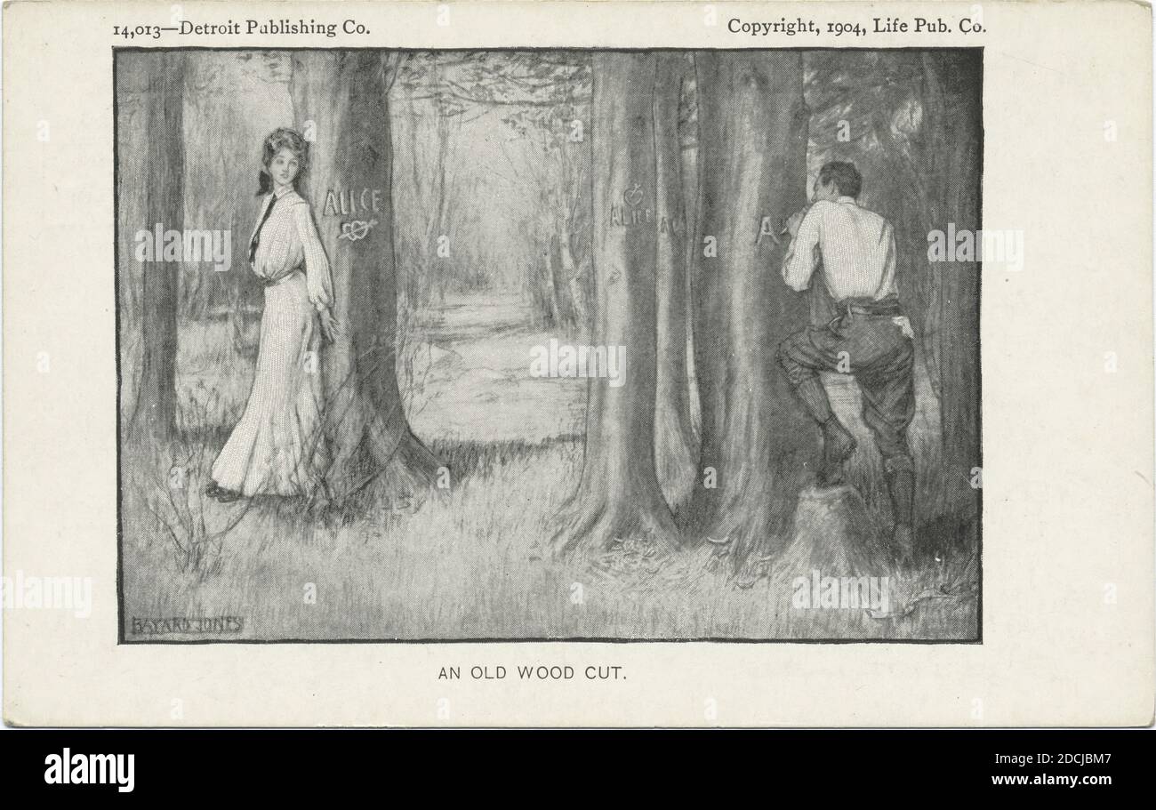An Old Wood Cut, Life Cartoons, still image, Postcards, 1898 - 1931 Stock Photo