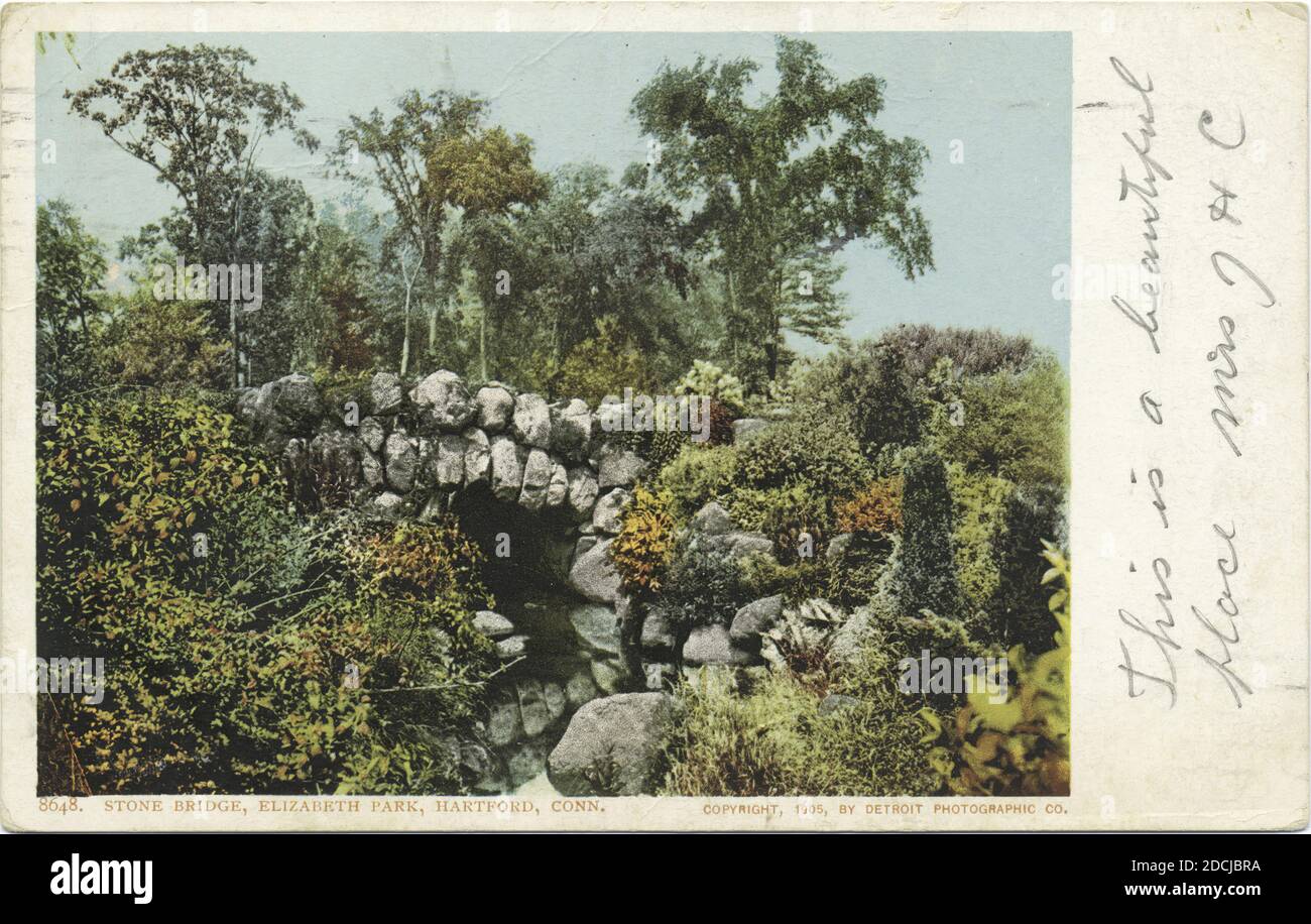 Stone Bridge, Elizabeth Park, Hartford, Conn., still image, Postcards, 1898 - 1931 Stock Photo