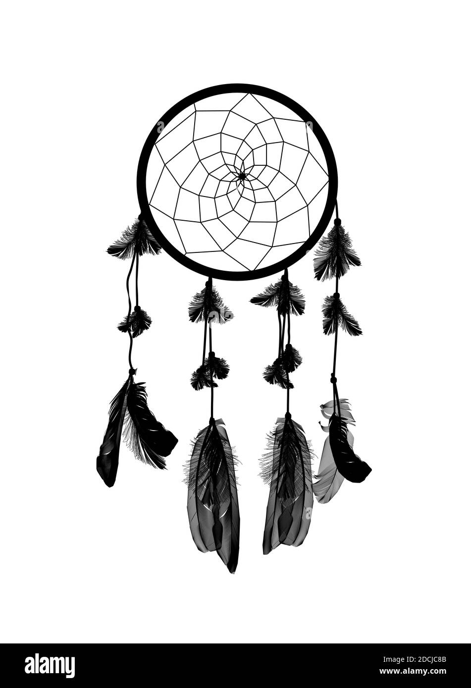Naturalistic Black Dreamcatcher Isolated on White Background. Stock Photo