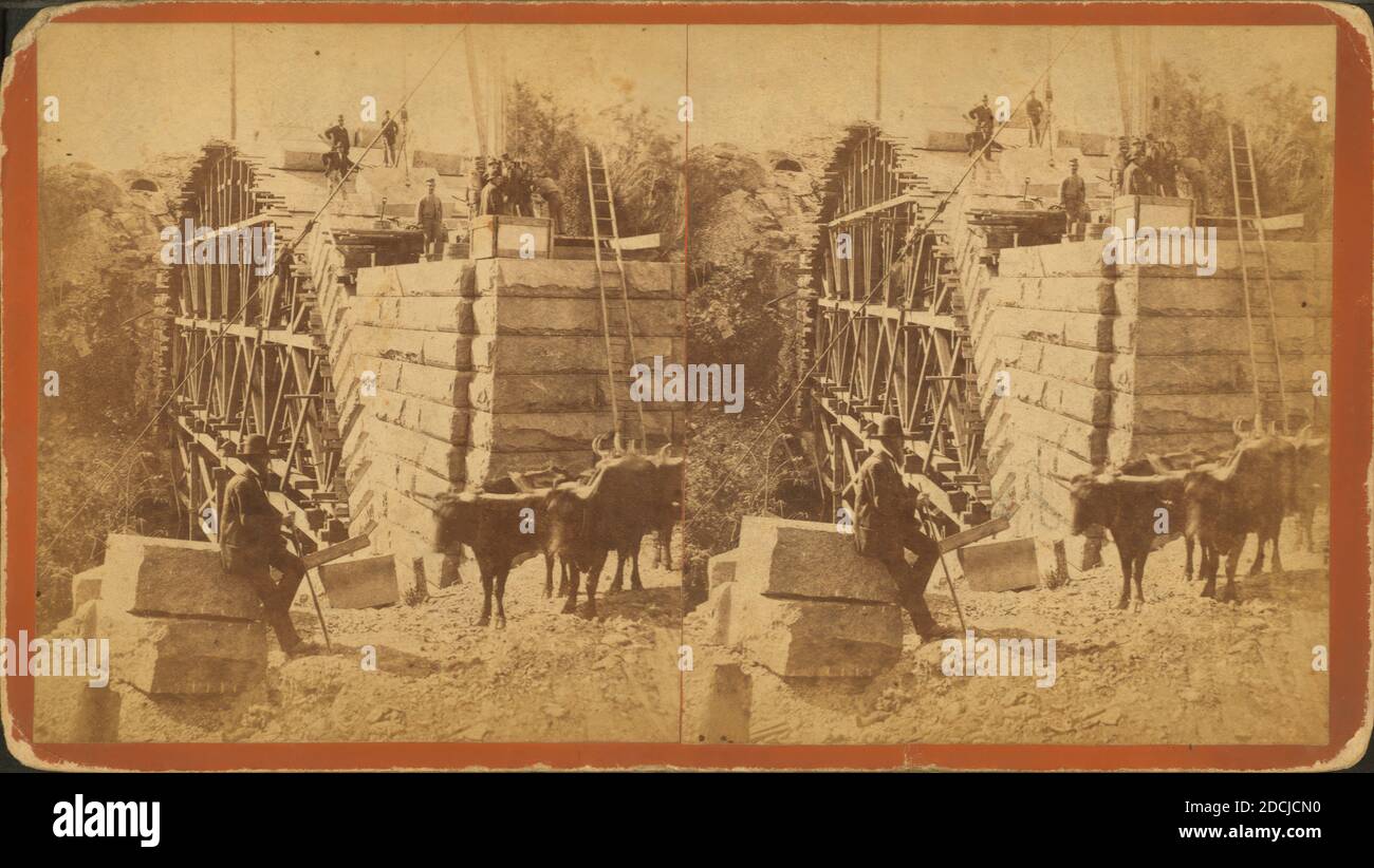 Sudbury River Conduit, B.W.W., div. 4, sec. 15, Oct. 18, 1876. View of south and east sides of east abutment of large arch., still image, Stereographs, 1876 Stock Photo