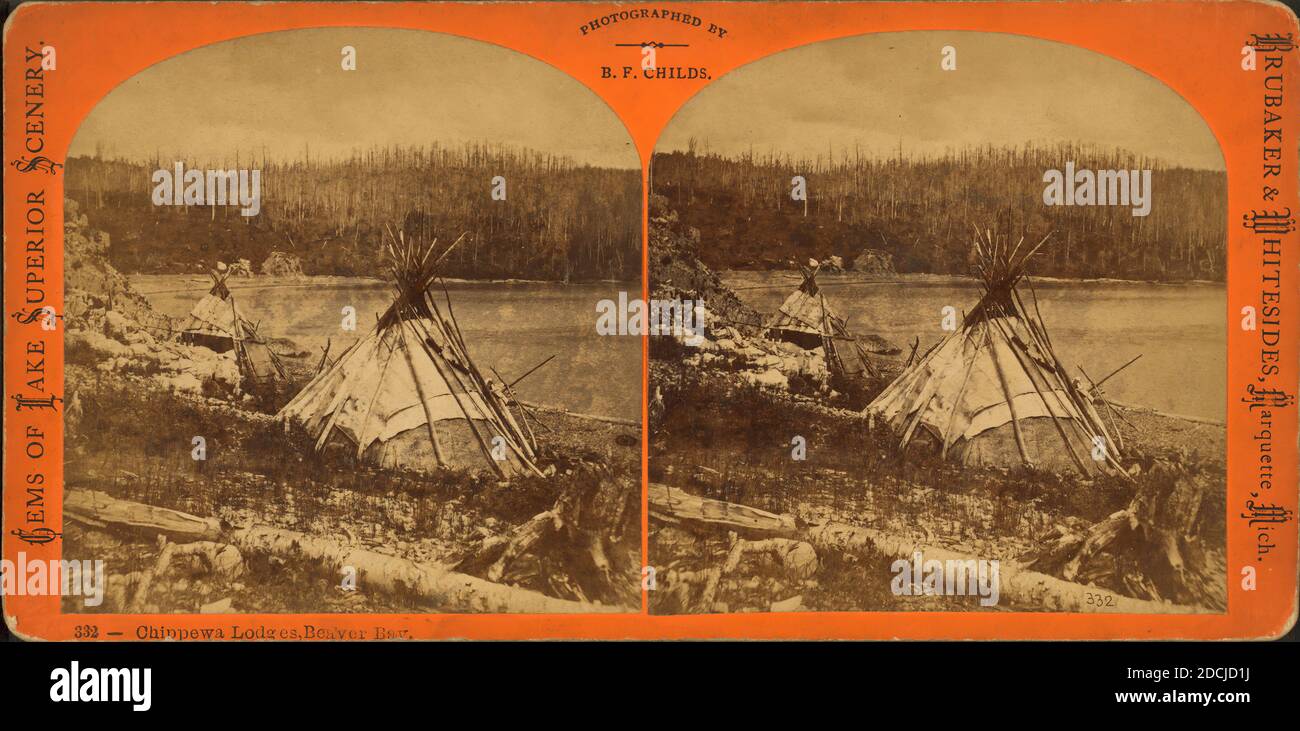 Chippewa lodges, Beaver Bay., still image, Stereographs, 1850 - 1930, Childs, B. F. (Brainard F.) (ca. 1841-1921 Stock Photo