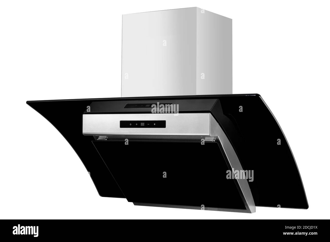 Black kitchen hood on white background Stock Photo - Alamy