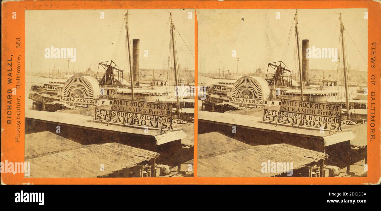 Steam boat wharf and Federal Hill., still image, Stereographs, 1866, Walzl, Richard Stock Photo