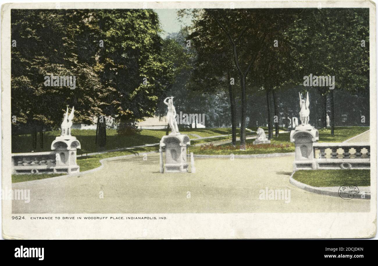 Entrance to Drive in Woodruff Place, Indianapolis, Ind., still image, Postcards, 1898 - 1931 Stock Photo