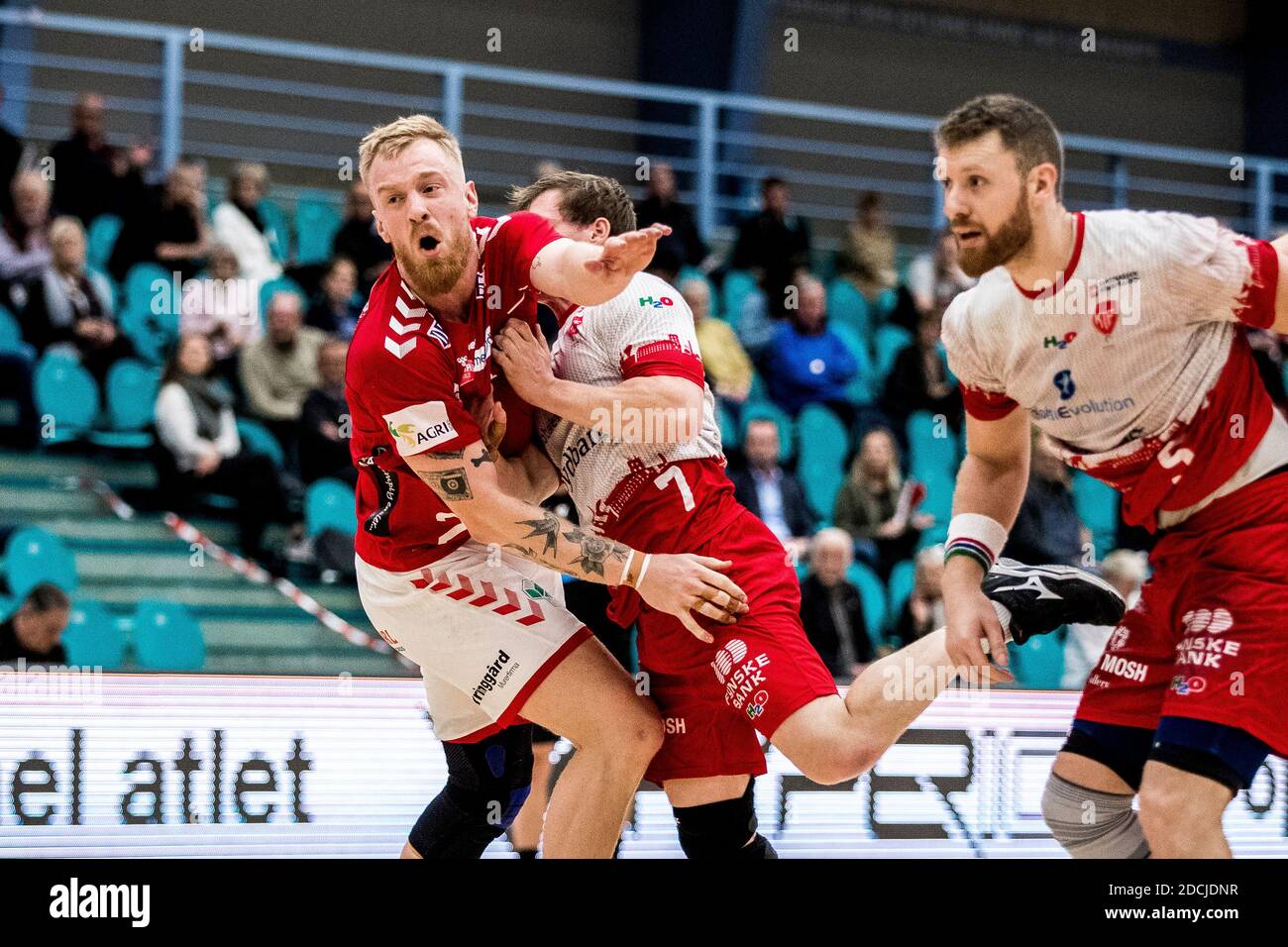 Kolding, Denmark. 21st Nov, 2020. René Antonsen (22) of Aalborg Handball and Kristoffer Vestergaard (7) of