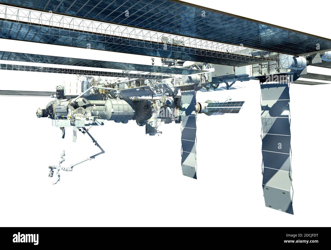 3D Rendering of the International Space Station with the work path included in the file. Stock Photo