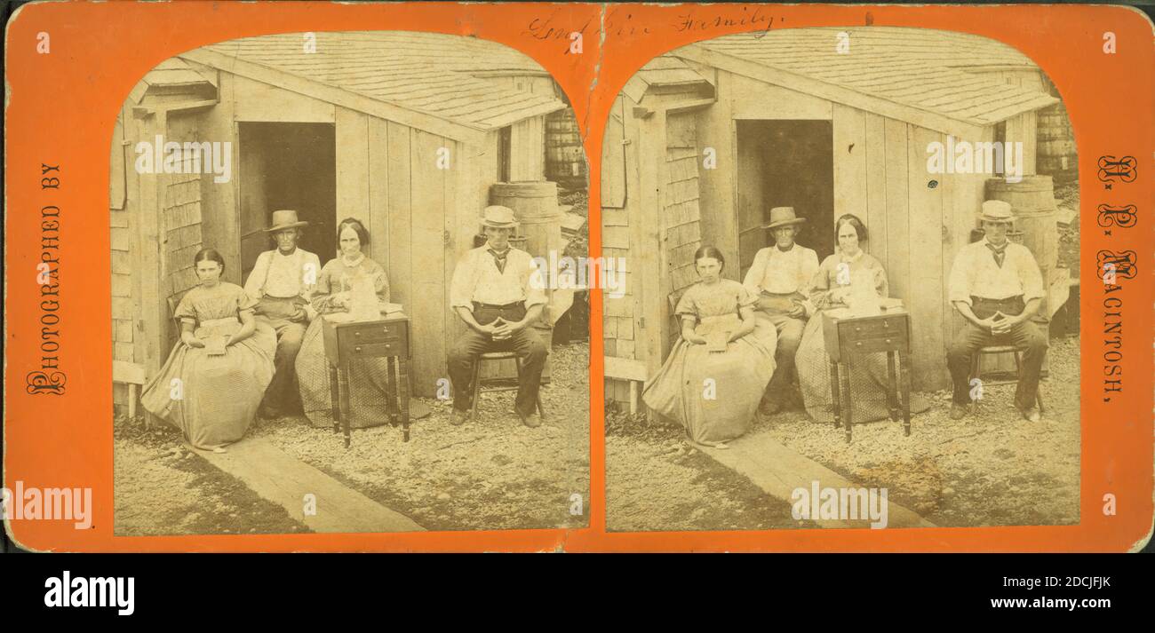 Portrait of four people in front of a house., still image, Stereographs, 1850 - 1930, McIntosh, H. P Stock Photo