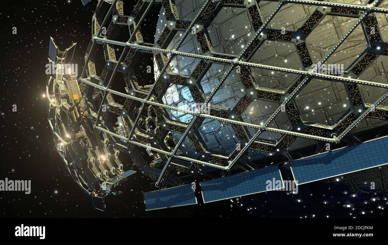 3D Illustration of a deep space honeycomb geodesic structure ...