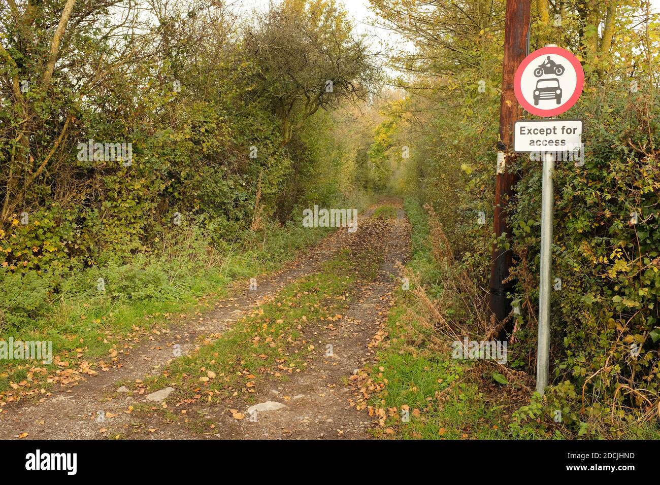 November 2020 - Narrow by way lane restricted use by motorised vehicles Stock Photo