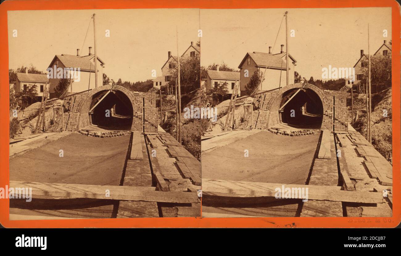 Sudbury River Conduit, B.W.W., div. 4, sec. 16, Oct. 18, 1876. View taken on top of bridge and looking east., still image, Stereographs, 1850 - 1930 Stock Photo
