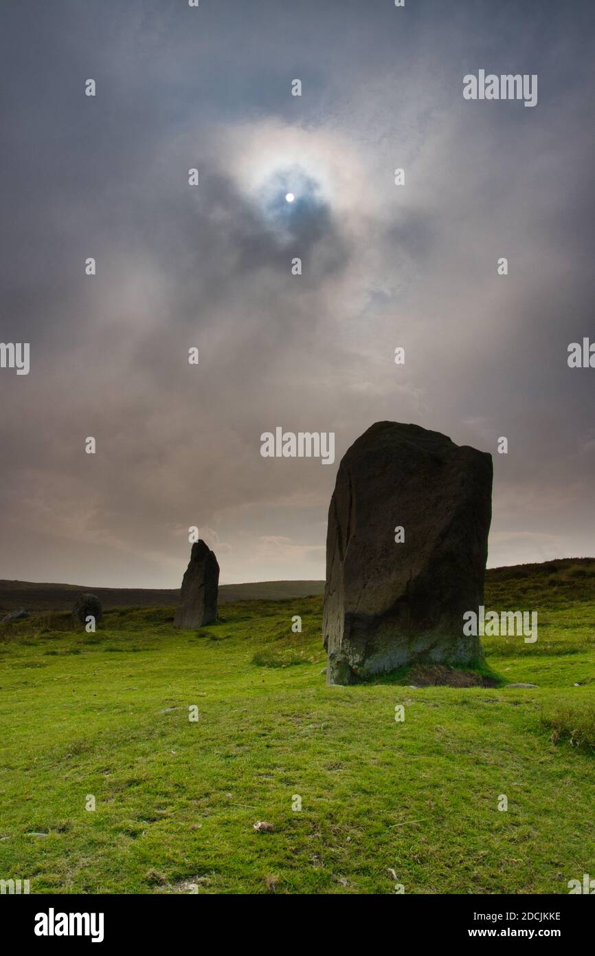 Silhouette view of Druids Circle near Penmaenmawr, North Wales, UK. Stock Photo