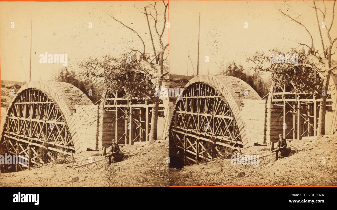 Sudbury River Conduit, B.W.W., div. 4, sec. 15, Nov. 13, 1876. View of south side view of arches 'A' and 'C' with centrings., still image, Stereographs, 1876 Stock Photo