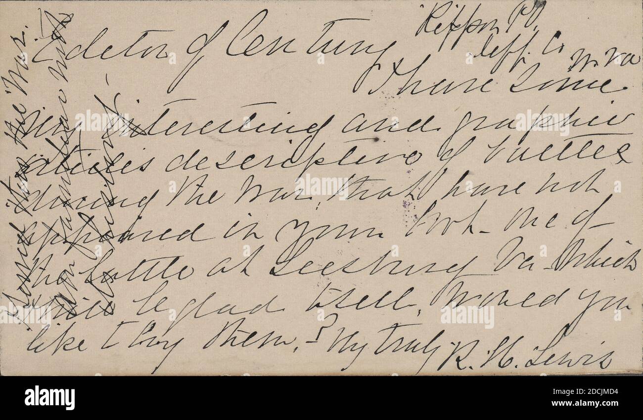 Lewis, R.H, text, Correspondence, 1885 Stock Photo