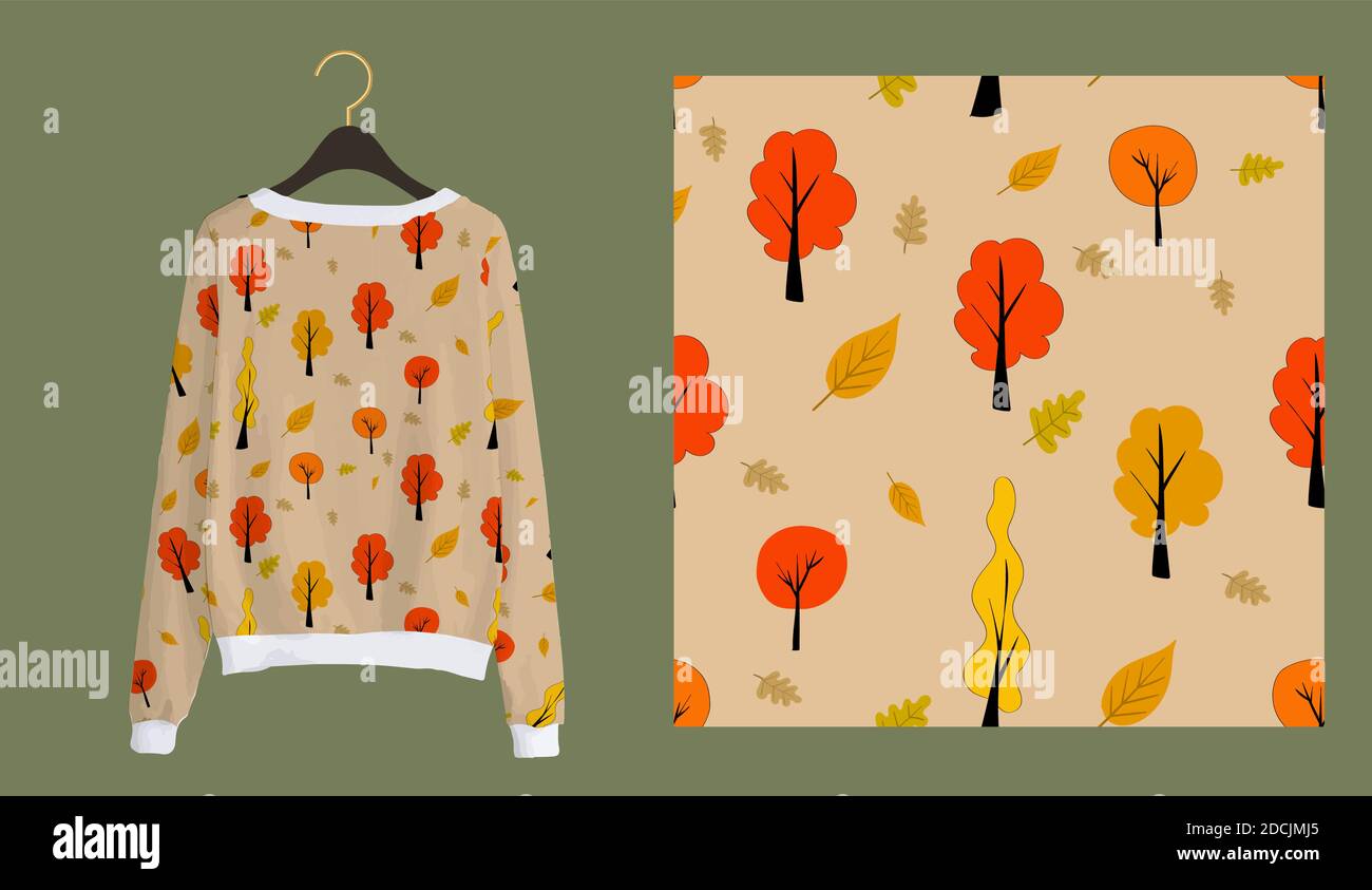 Trendy autumn pattern. Trees seamless print. Autumn forest. Stock Vector