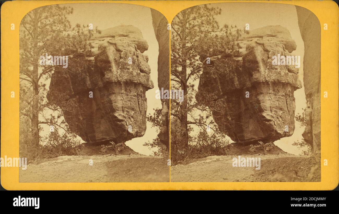 Balancing Rock. On the new road from Manitou to Garden of the Gods. (One mile from Manitou House, Manitou, Colorado.), still image, Stereographs, 1850 - 1930, Gurnsey, B. H. (Byron H.) (1833-1880 Stock Photo