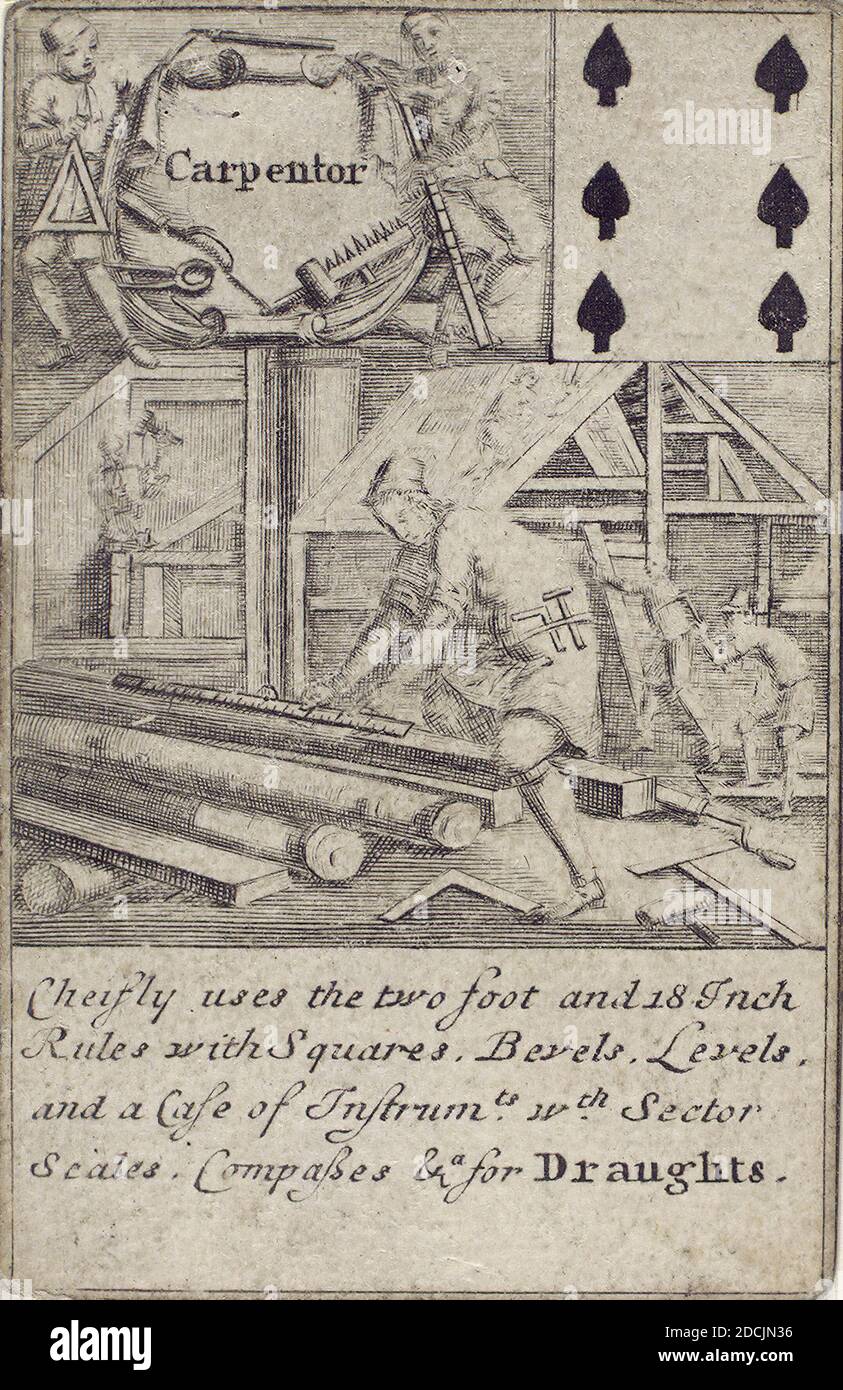 Six Paper Carpentry Six of spades: Carpentor., still image, 1702 Stock Photo - Alamy
