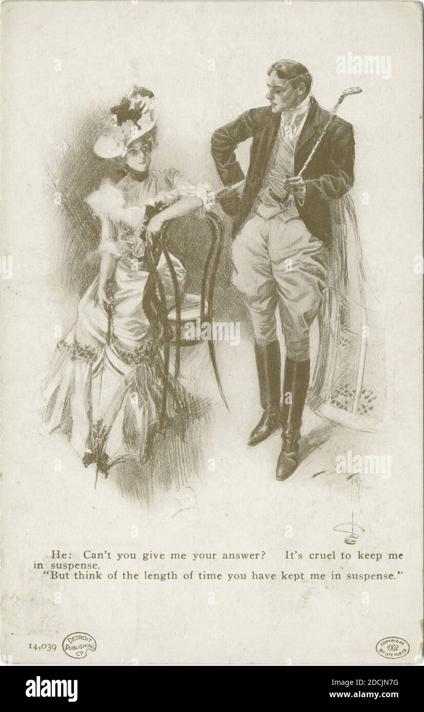 He: Can't you give me your answer, Life Cartoons, still image, Postcards, 1898 - 1931 Stock Photo