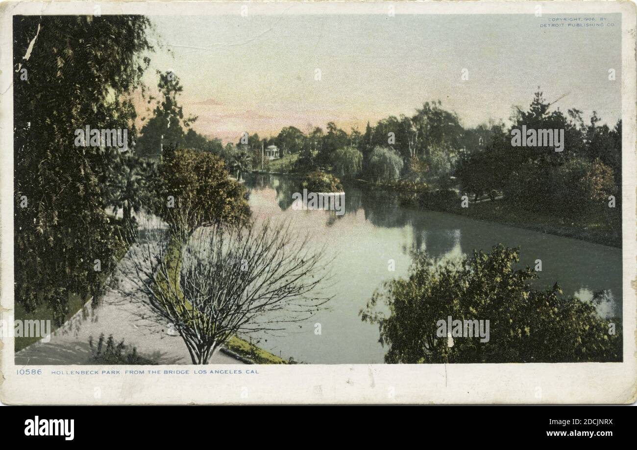 Hollenbeck Park from Bridge, Los Angles, Calif., still image, Postcards, 1898 - 1931 Stock Photo