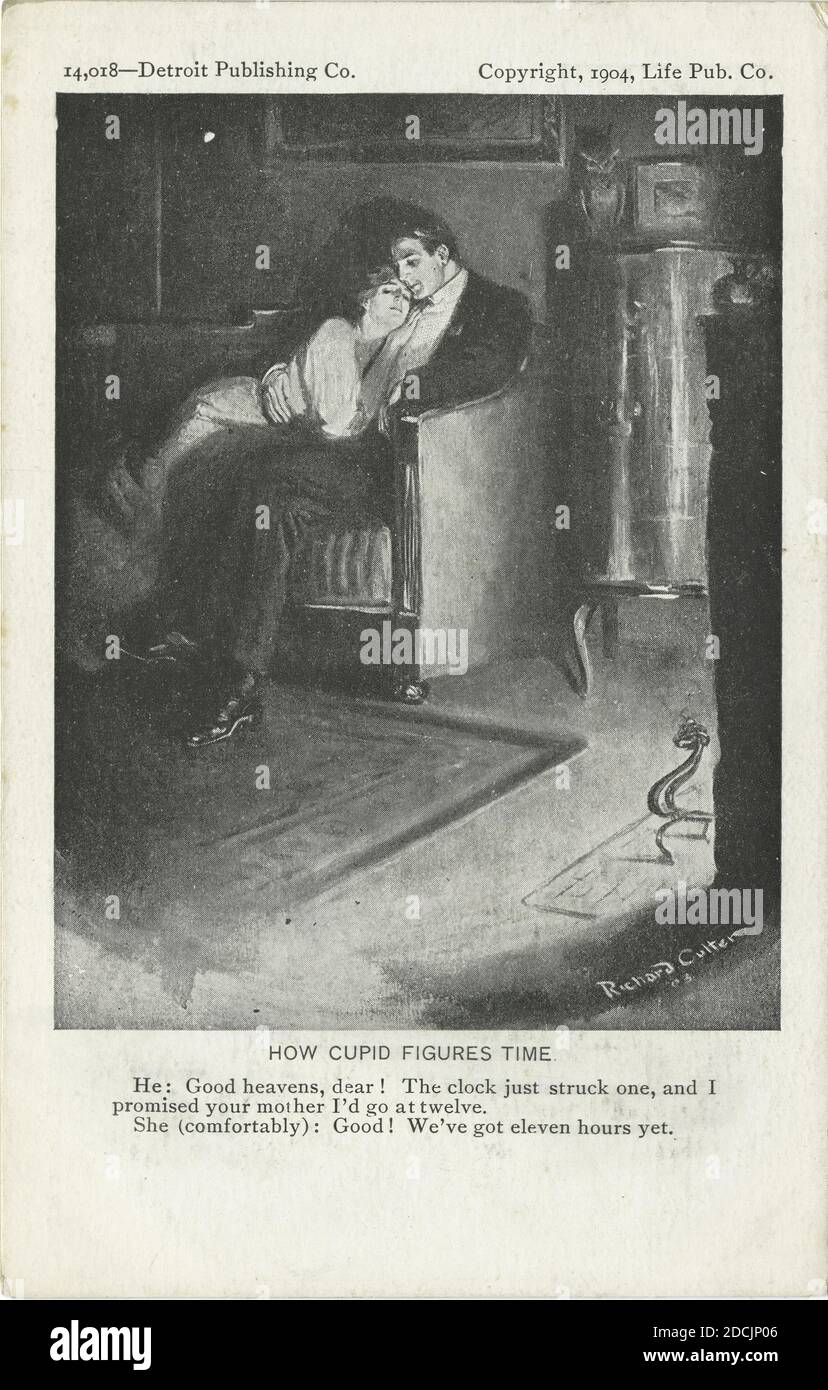 How Cupid figures time, Life Cartoons, still image, Postcards, 1898 - 1931 Stock Photo