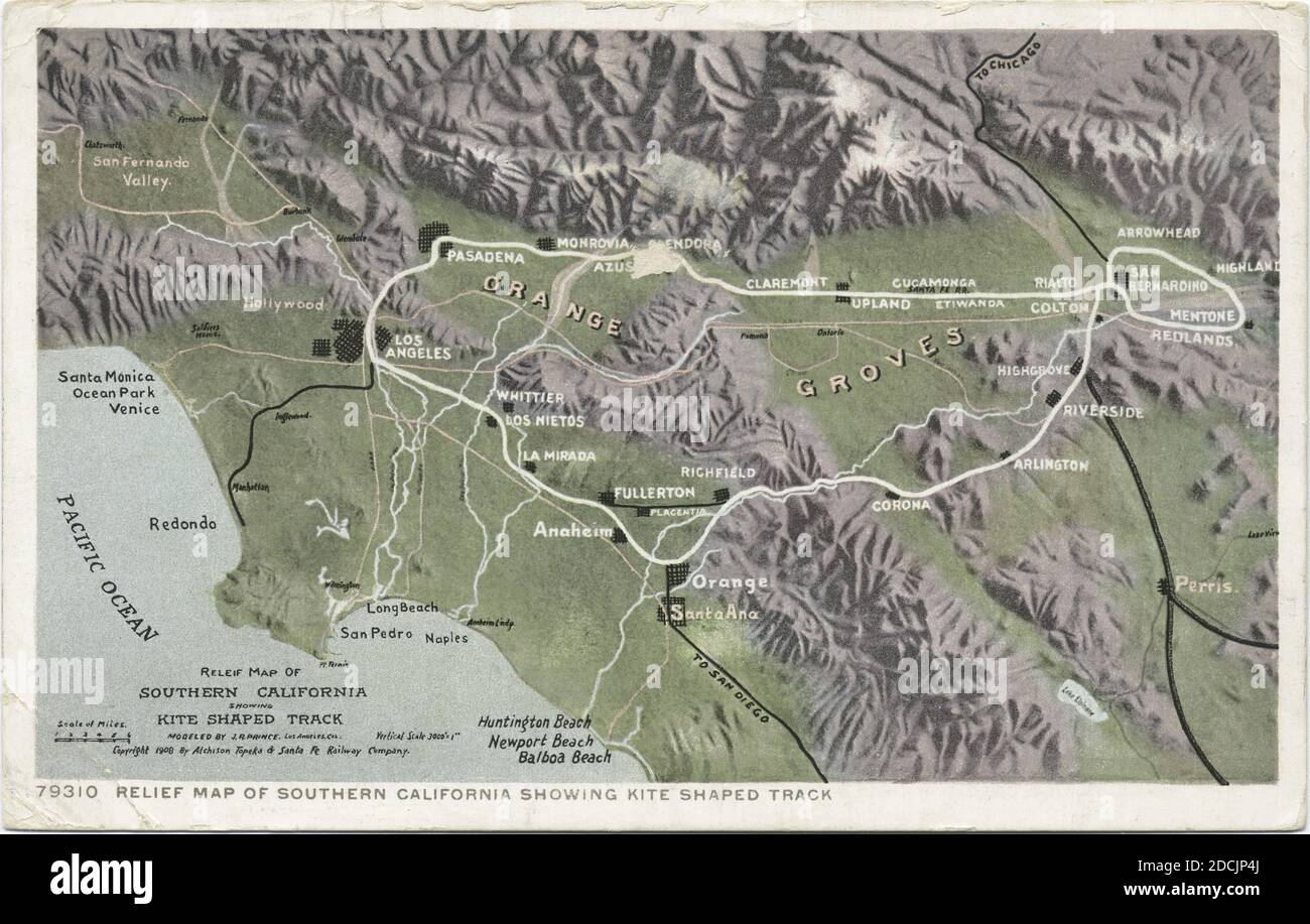 Relief Map of Southern California, California, still image, Postcards, 1898 1931 Stock Photo