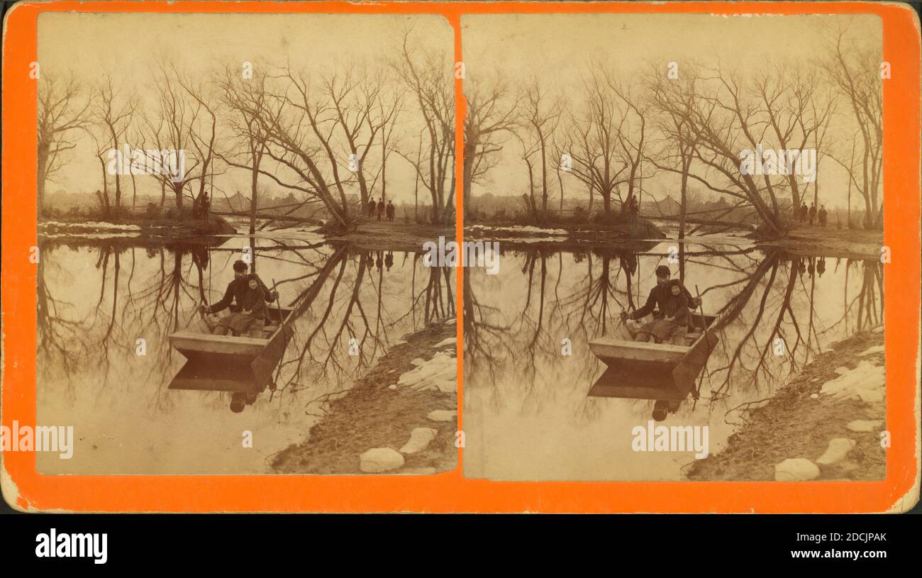 A main and child in flat bottomed boat., still image, Stereographs, 1850 - 1930, Simpson, photographer (fl. ca. 1880s Stock Photo