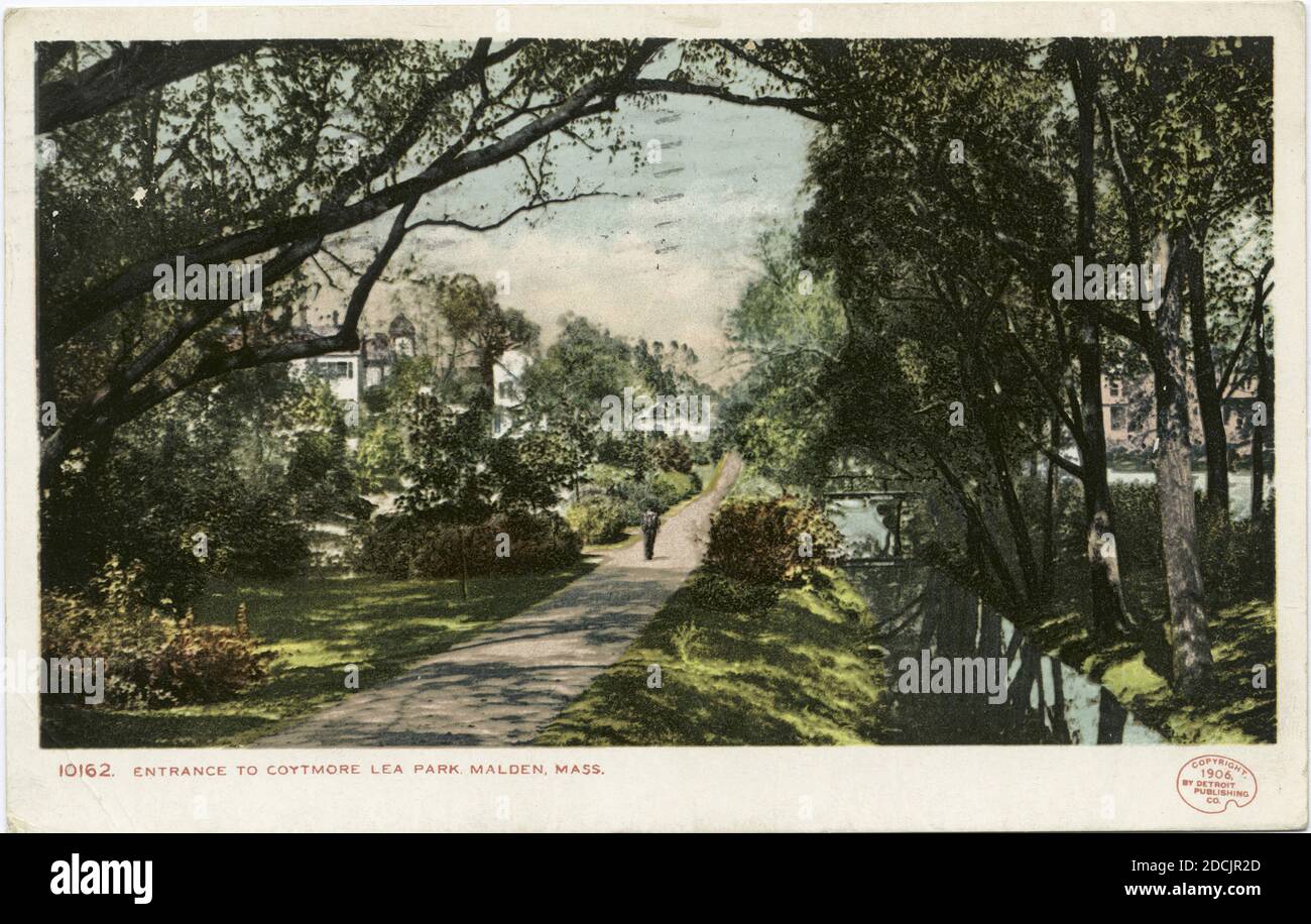Entrance to Coytmore Lea Park, Malden, Mass., still image, Postcards, 1898 - 1931 Stock Photo