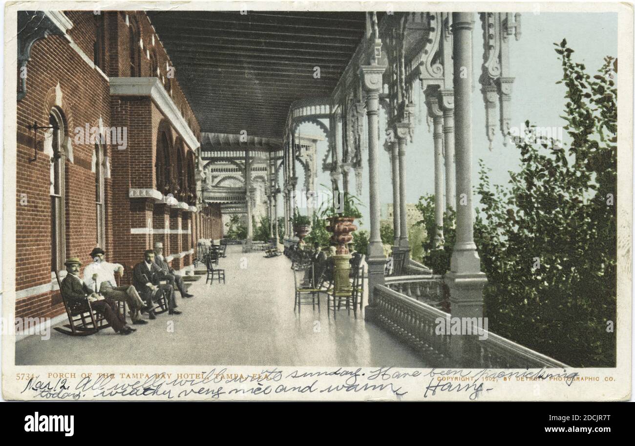 Tampa Bay Hotel, the Porch, Tampa, Fla., still image, Postcards, 1898 - 1931 Stock Photo