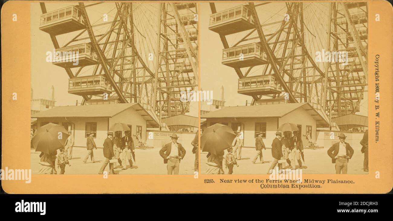 Near view of the Ferris Wheel, Midway Plaisance, Columbian Exposition., still image, Stereographs, 1893, Kilburn, B. W. (Benjamin West) (1827-1909 Stock Photo