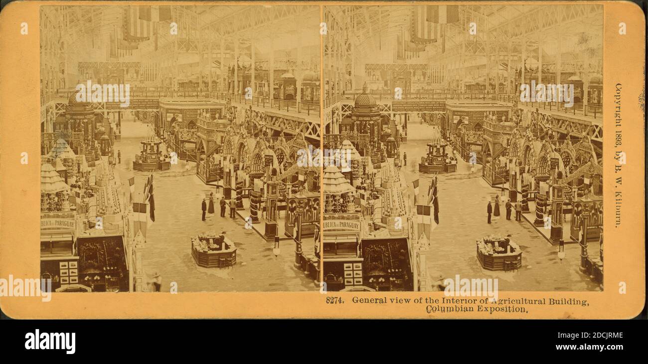 General view of the interior of Agricultural building, Columbian Exposition., still image, Stereographs, 1893, Kilburn, B. W. (Benjamin West) (1827-1909 Stock Photo