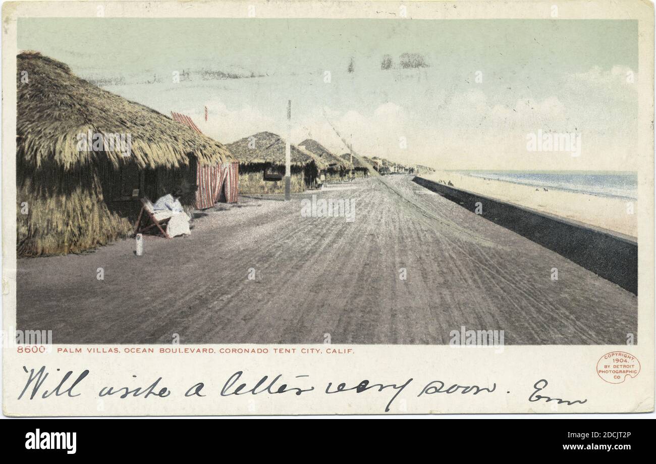 Palm Villas, Ocean Blvd., Coronado Beach, Calif., still image, Postcards, 1898 - 1931 Stock Photo