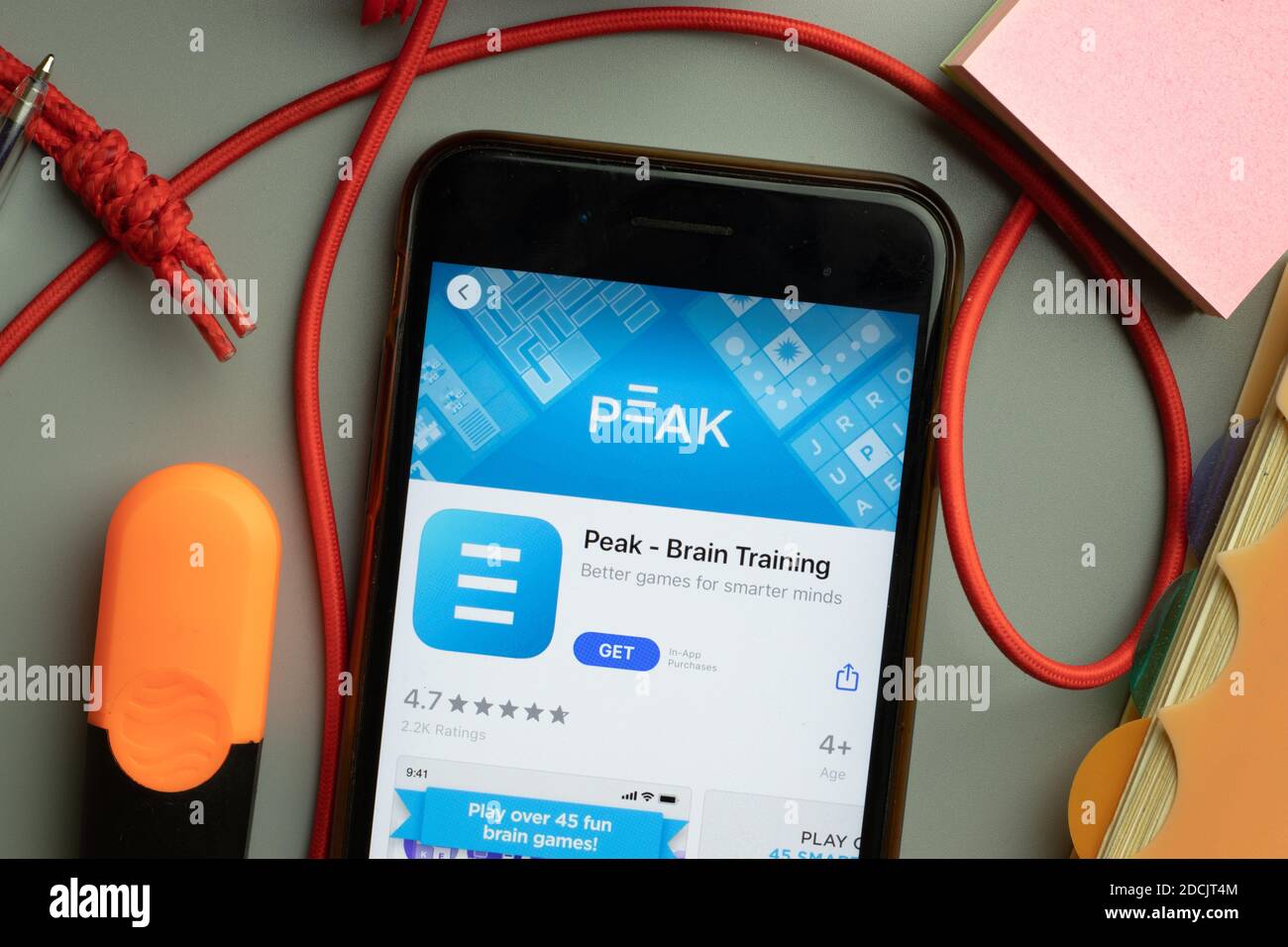 New York, United States - 7 November 2020: Peak Brain Training app store logo on phone screen, Illustrative Editorial Stock Photo