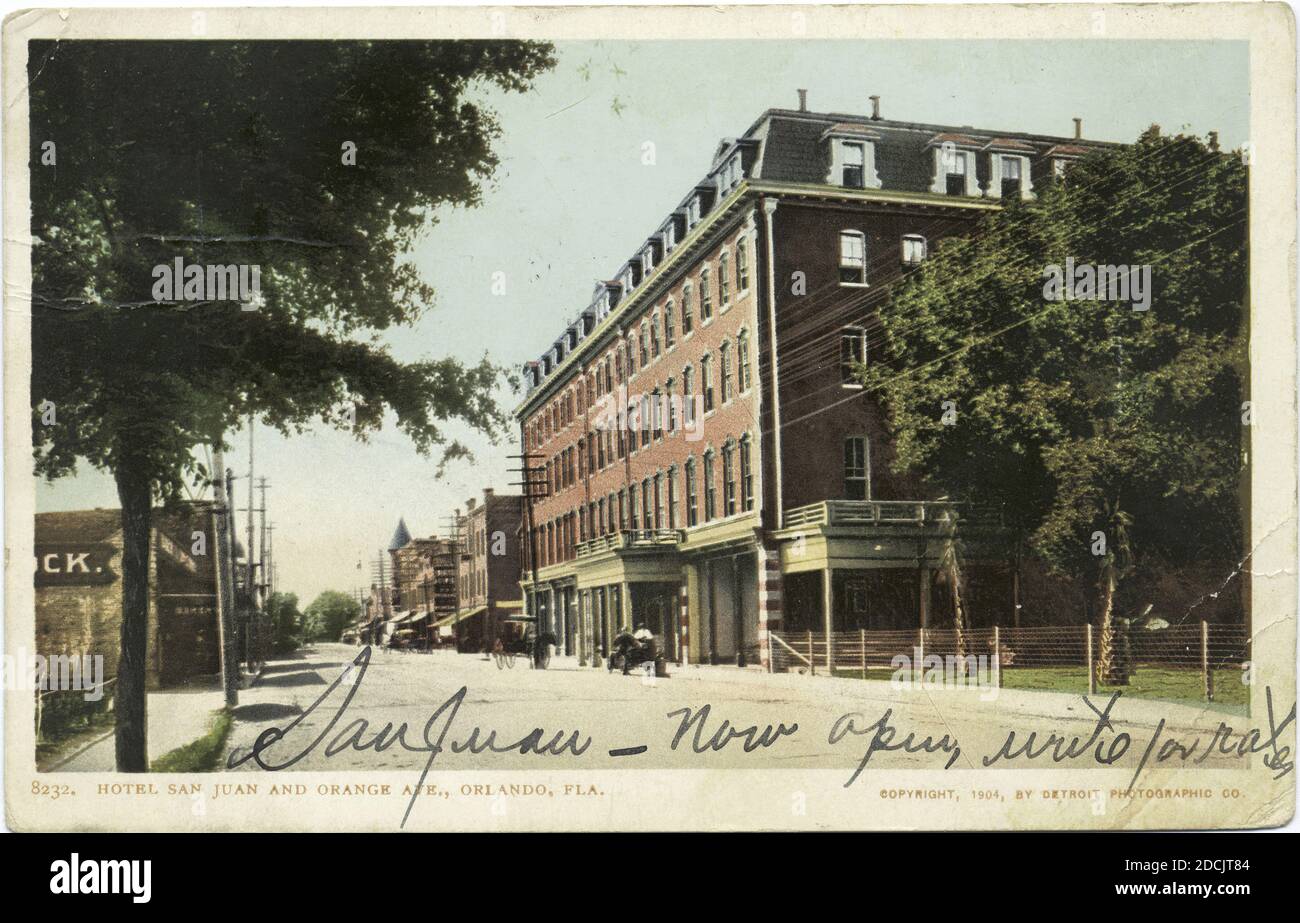 Hotel San Juan and Orange Avenue, Orlando, Fla., still image, Postcards, 1898 - 1931 Stock Photo