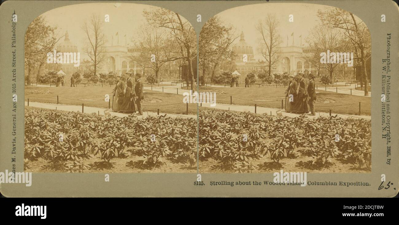 Strolling about the Wooded Island, Columbian Exposition., still image, Stereographs, 1893, Kilburn, B. W. (Benjamin West) (1827-1909 Stock Photo