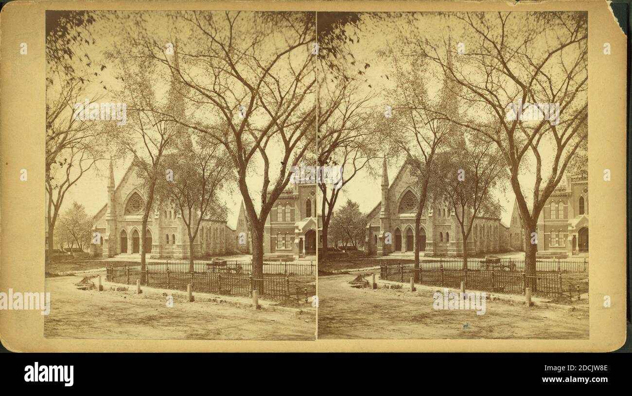 Congregational Church, court house, Commons, Greenfield, Mass., still image, Stereographs, 1850 - 1930 Stock Photo