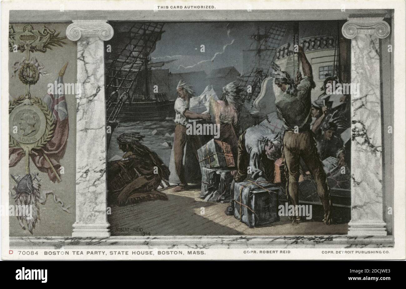 Boston Tea Party, State House Mural, Boston, Mass., still image, Postcards, 1898 - 1931 Stock Photo