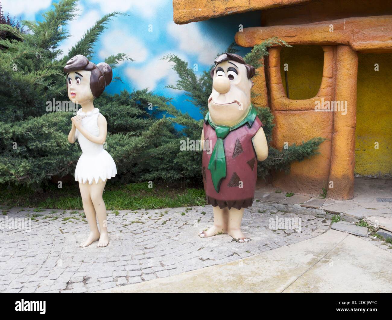 Fred Flintstone and Wilma Flintstone, Theme park of Harikalar Diyari - public park, Ankara Turkey Stock Photo