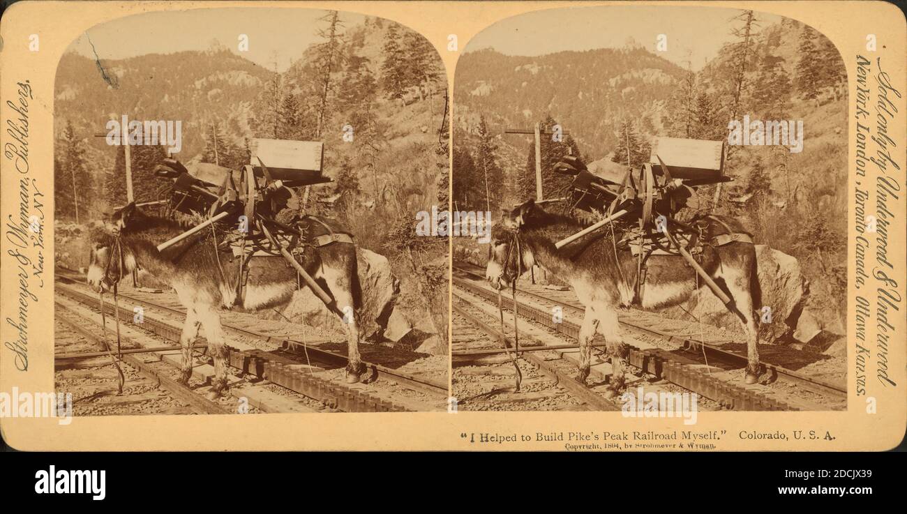 I helped to build Pike's Peak railroad myself,' Colorado, U.S.A., still image, Stereographs, 1850 - 1930 Stock Photo