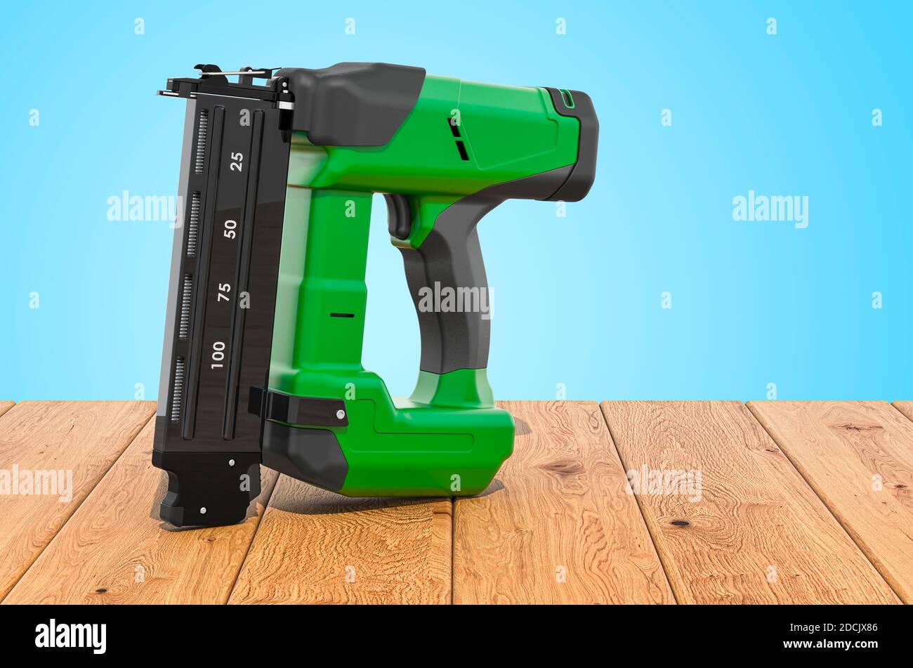 Electric Brad Nailer on the wooden planks, 3D rendering Stock Photo - Alamy