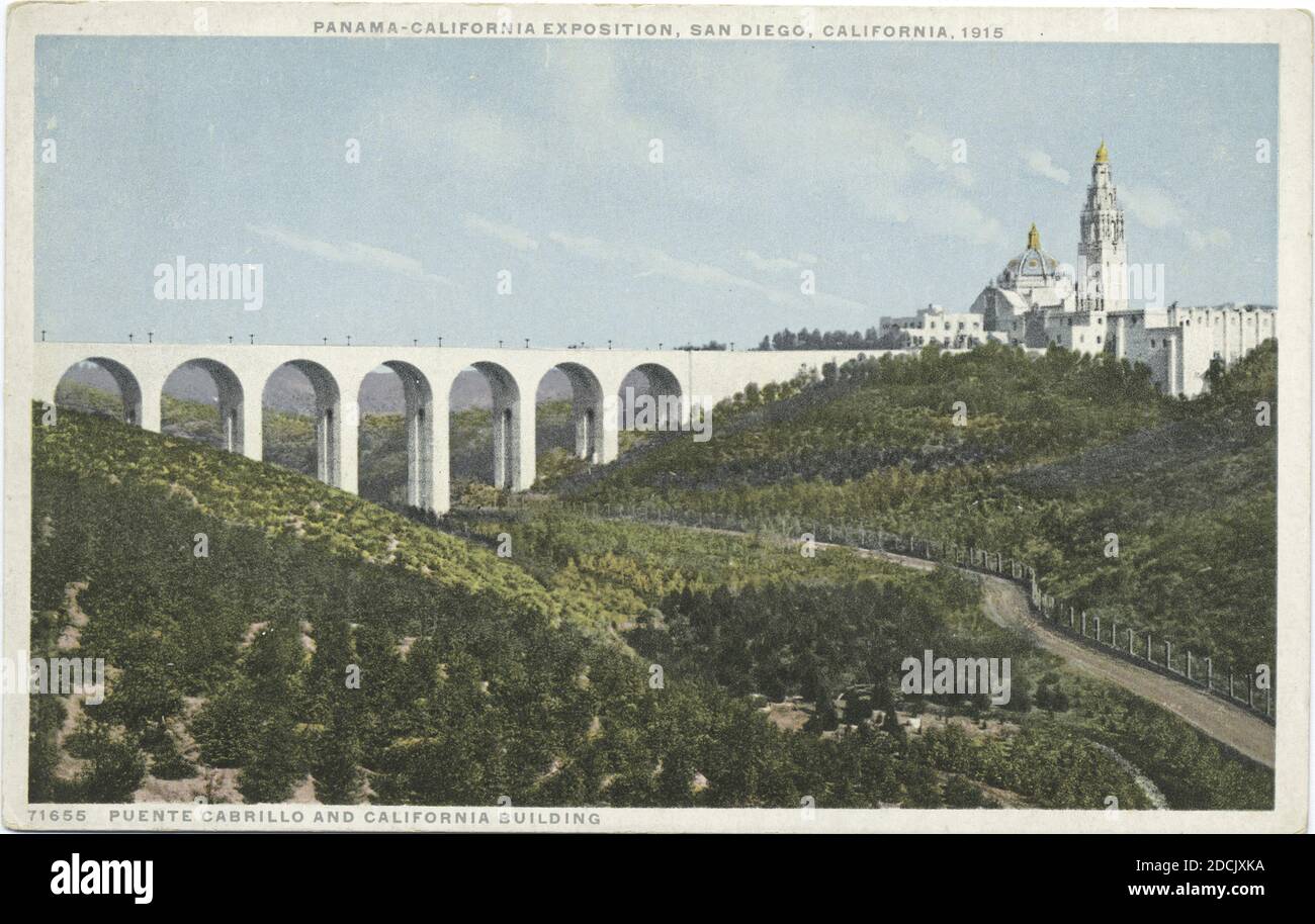 Puente Cabrillo, Pan-Calif. Expos, SD, still image, Postcards, 1898 - 1931 Stock Photo